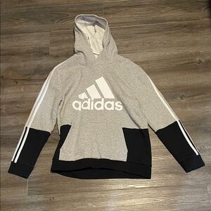 Adidas Light Gray and Black Hoodie with White Logo